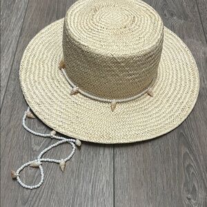 Lack Of Color Natural Straw Hat with Beaded Band
